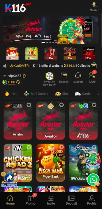 K116 Game APK Interface-Latest Version