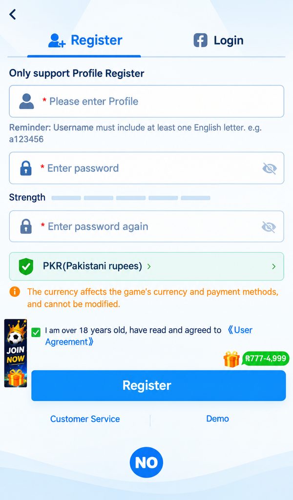 OK1111 Game register account PKR Pakistani rupees create profile